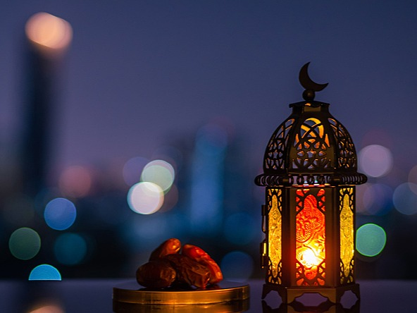 Lantern and dates, signifying traditions of Ramadan